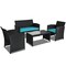 4 Pcs Wicker Conversation Furniture Set Patio Sofa and Table Set